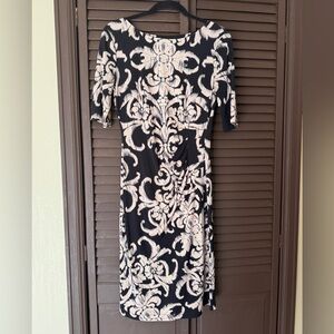Black and Cream Printed Sheath Dress Size 6
